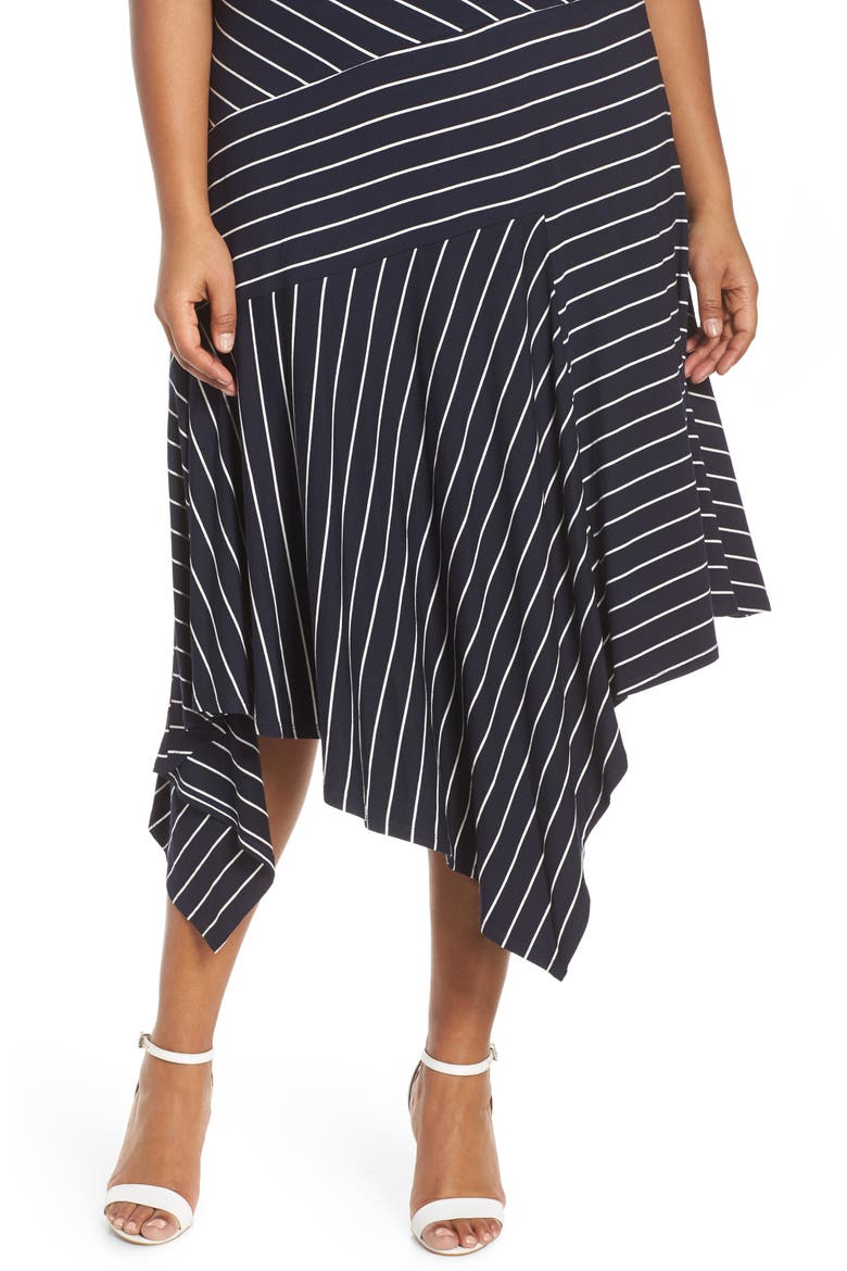 Stripe Asymmetrical Hem Dress, Alternate, color, CLASSIC NAVY