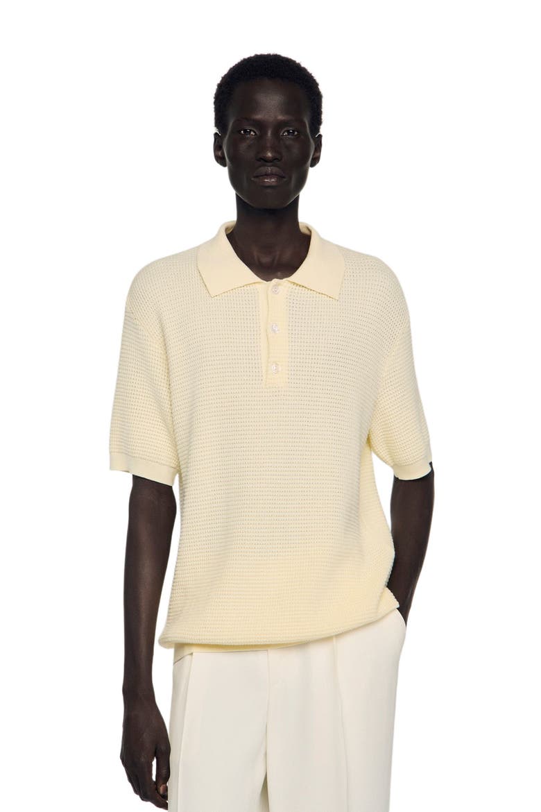 Waffle-texture cotton polo, Main, color, Butter cream