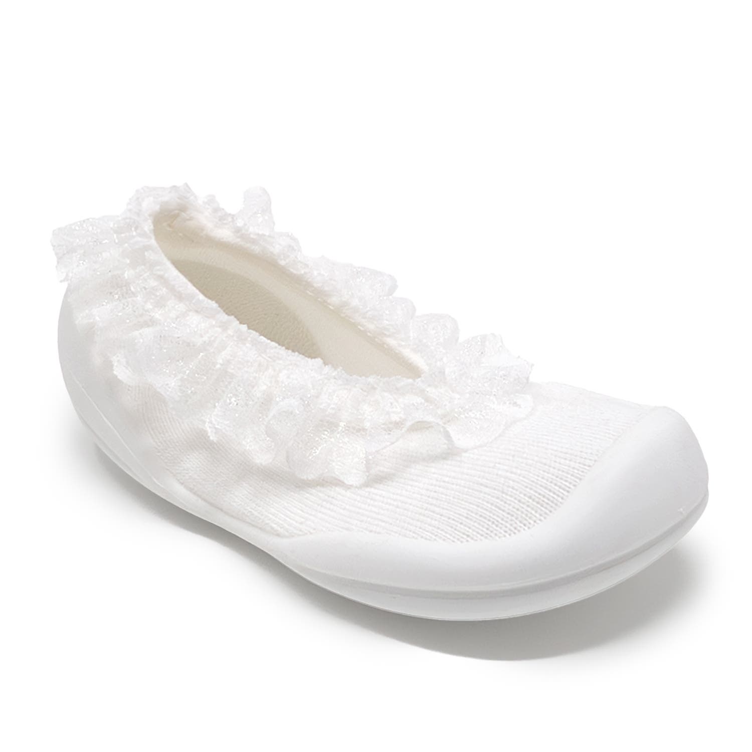 Komuello Toddler Girl Sock Shoes Flat Style, Alternate, color, Snow Lace