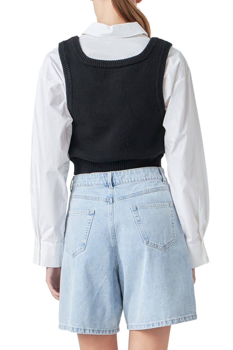 Layered Button-Up Shirt, Alternate, color, BLACK/ WHITE