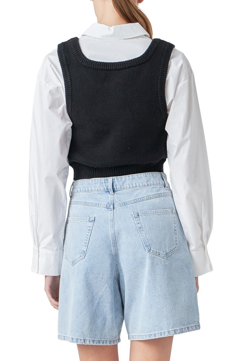 Grey Lab Layered Button-Up Shirt, Alternate, color, Black/ White