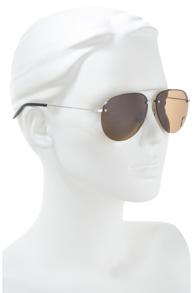 61mm Aviator Sunglasses, Alternate, color, SHINY SILVER