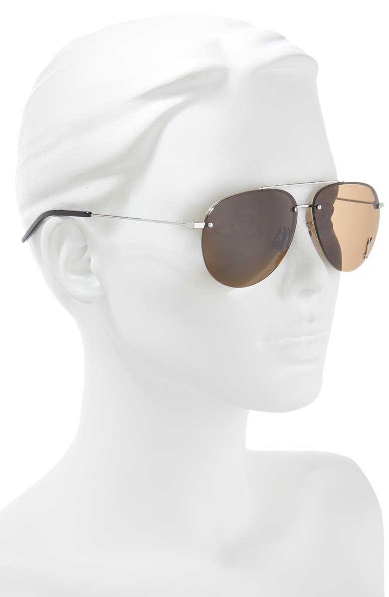 Saint Laurent 61mm Aviator Sunglasses, Alternate, color, Shiny Silver