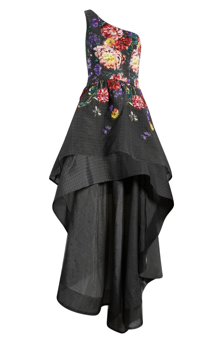 Marchesa Notte Floral Dégradé Tiered High-Low Cocktail Dress, Alternate, color, 