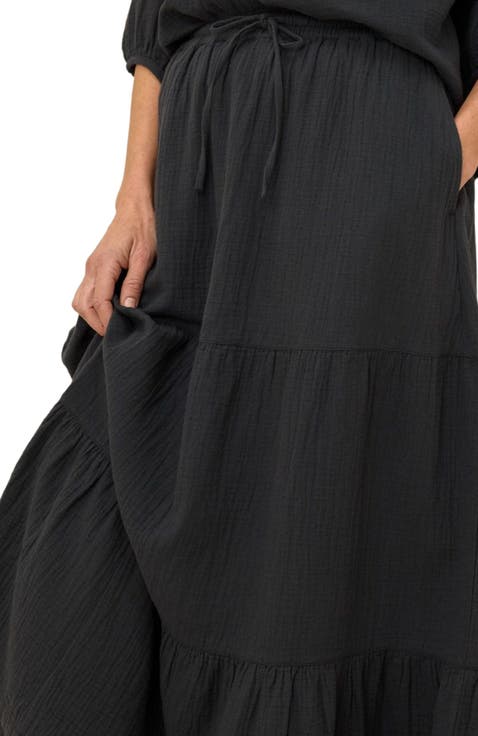 Organic Cotton Coastal Double Gauze Tiered Maxi Skirt