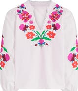 Boden Embroidered Floral Dolman Sleeve Top