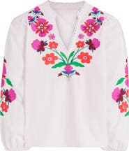 Boden Embroidered Floral Dolman Sleeve Top