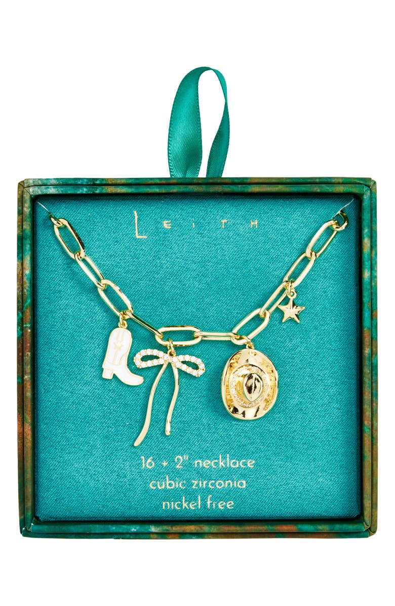 Leith Western Enamel & Cubic Zirconia Charm Necklace, Main, color, White- Gold