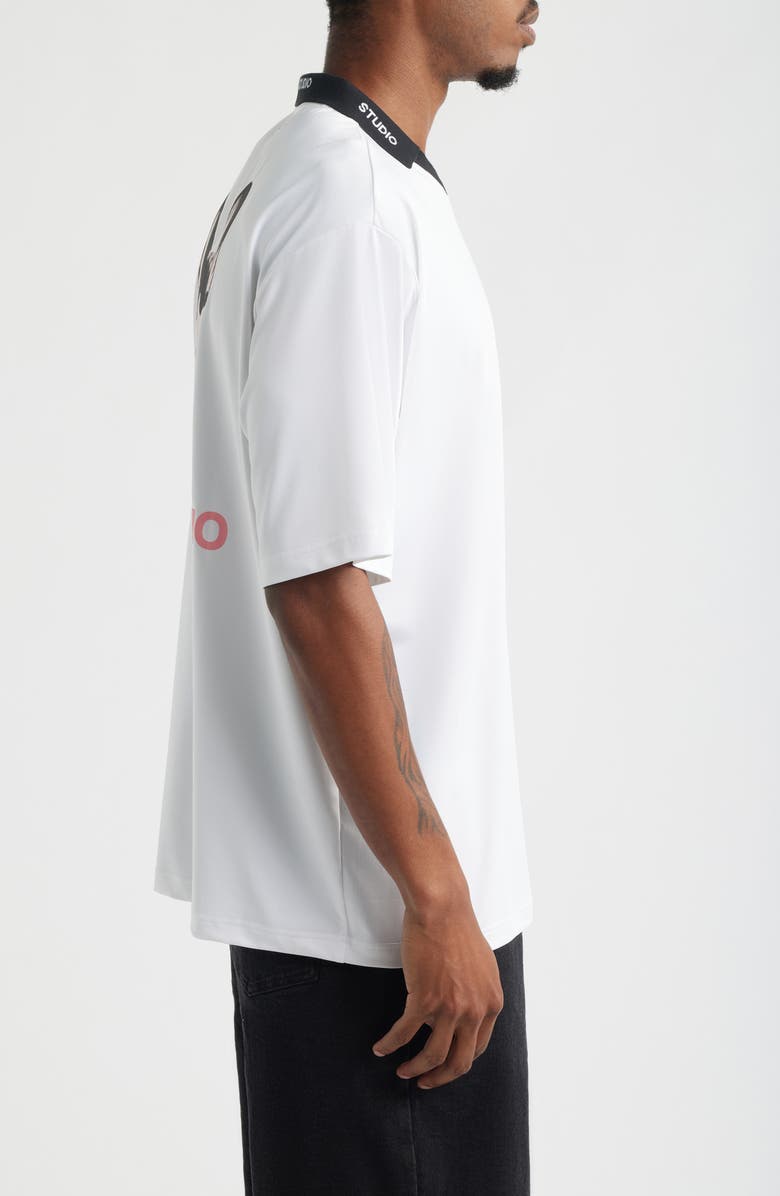 SANTO STUDIO Thugs Need Hugs Oversize Polo, Alternate, color, White/ Pink