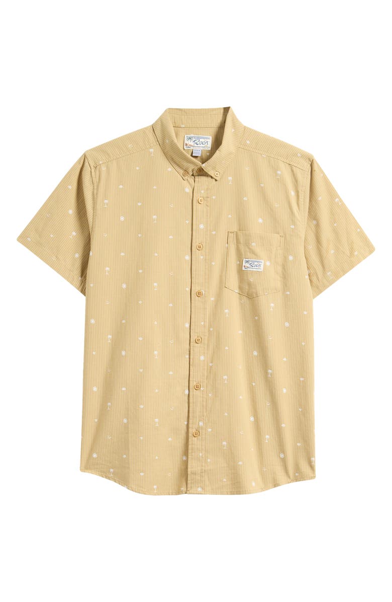 RVCA Exotica Stripe Embroidered Short Sleeve Cotton Button-Down Shirt, Alternate, color, Ochre