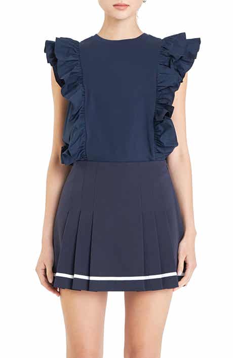 English Factory Poplin Ruffle Trim Knit Top