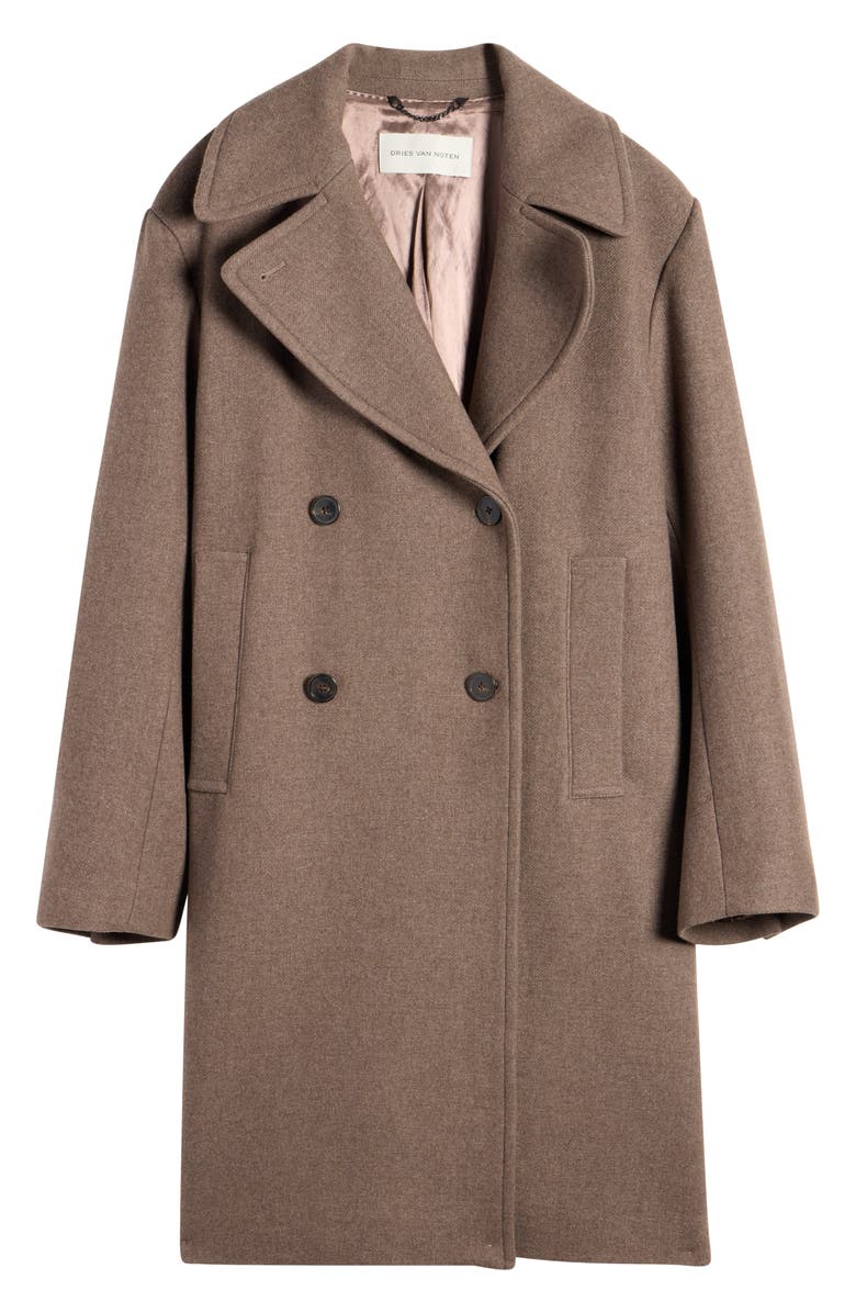 Dries Van Noten Raquel Wool Blend Long Peacoat, Alternate, color, Taupe