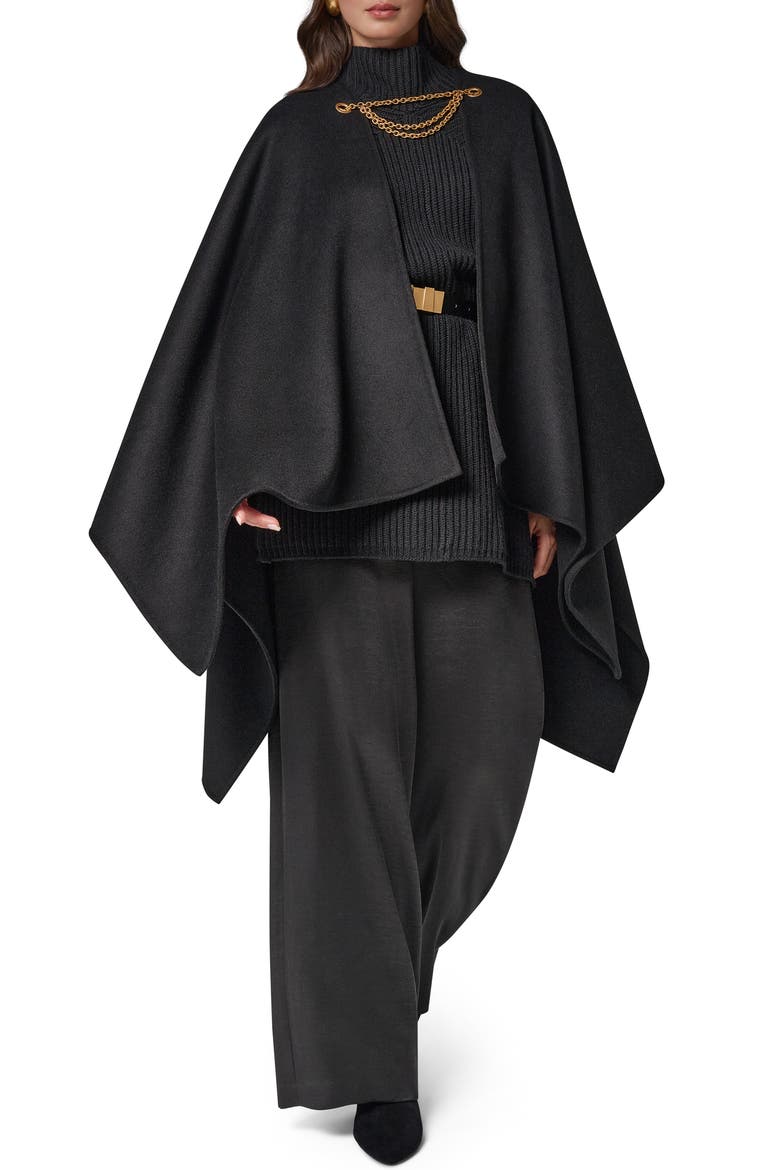 Chain Closure Wool Blend Cape, Main, color, BLACK