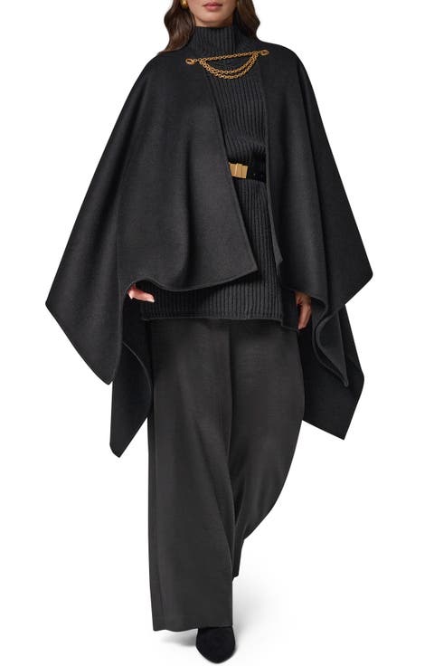 Chain Closure Wool Blend Cape