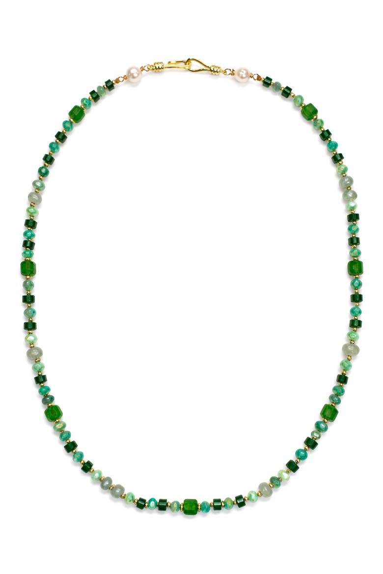 Glass & Freshwater Pearl Beaded Necklace, Main, color, GREEN