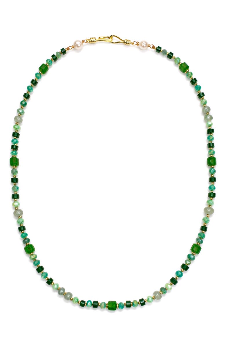 Panacea Glass & Freshwater Pearl Beaded Necklace, Main, color, Green