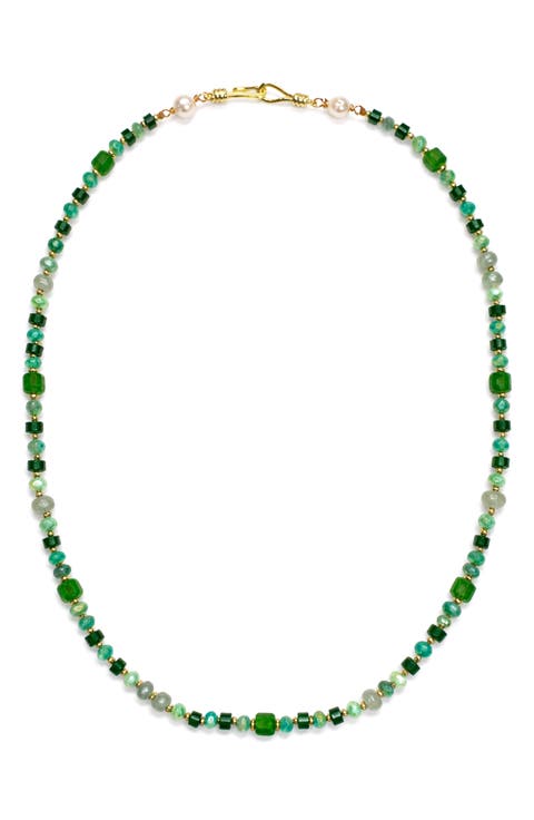 Glass & Freshwater Pearl Beaded Necklace