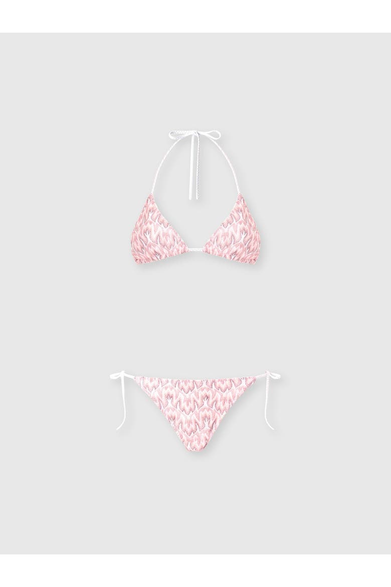 Triangle Bikini In Viscose Lamé With Foliage Motif, Main, color, Multicoloured