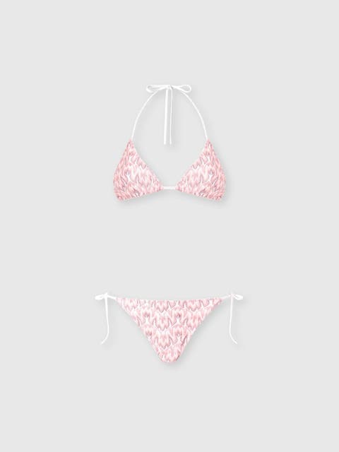 Triangle Bikini In Viscose Lamé With Foliage Motif