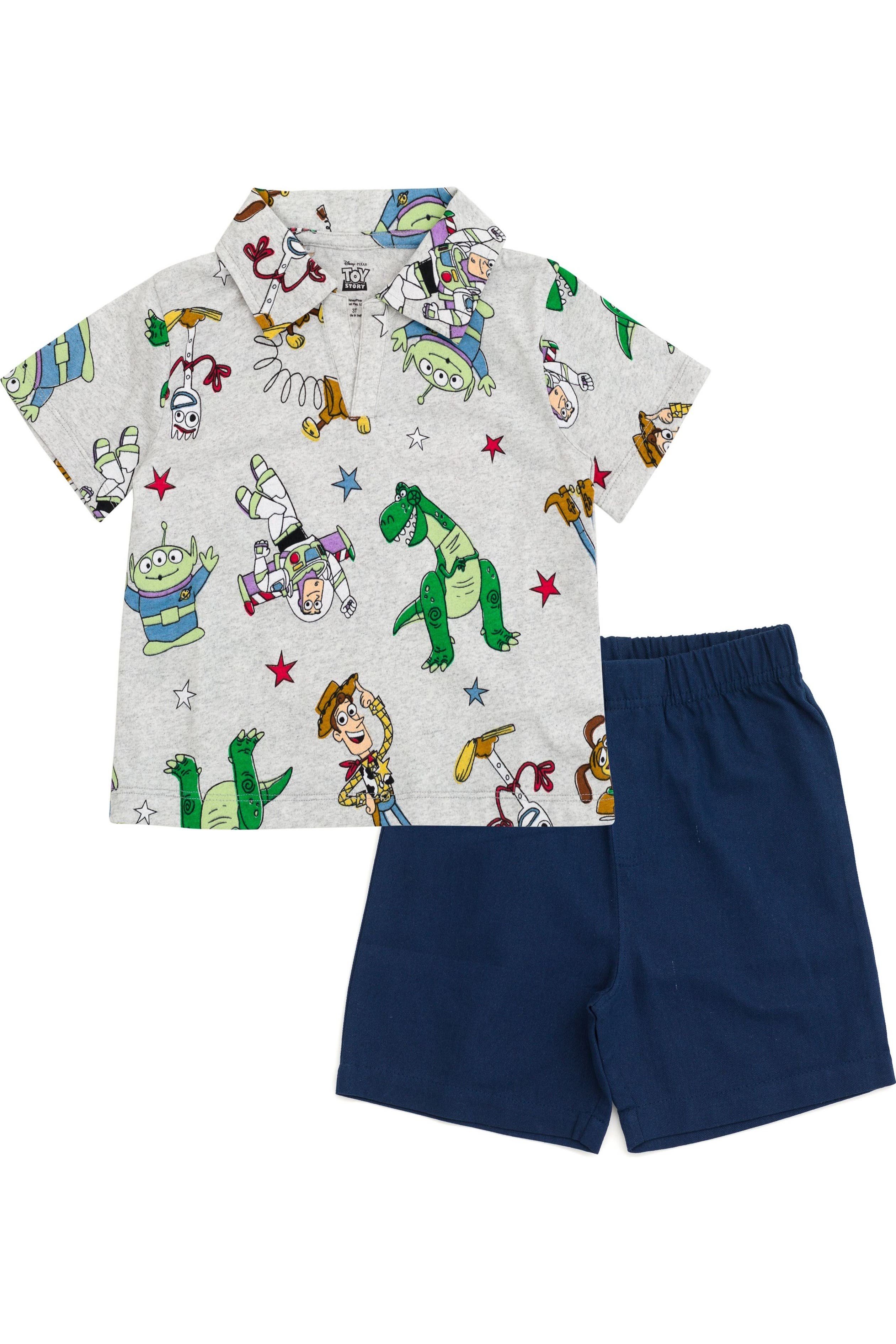 Disney Kids'  Toy Story 2-piece Polo And Shorts Set In Toy Story Grey Navy
