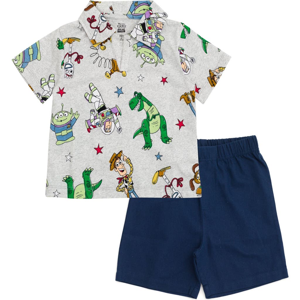Disney Kids' Toy Story 2-piece Polo And Shorts Set In Toy Story Grey Navy