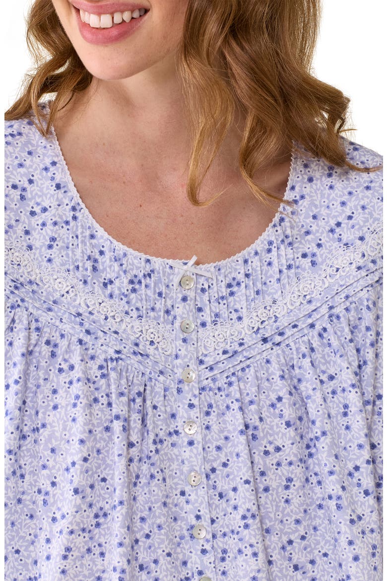 Print Long Sleeve Cotton Nightgown, Alternate, color, BLUE/FLORAL