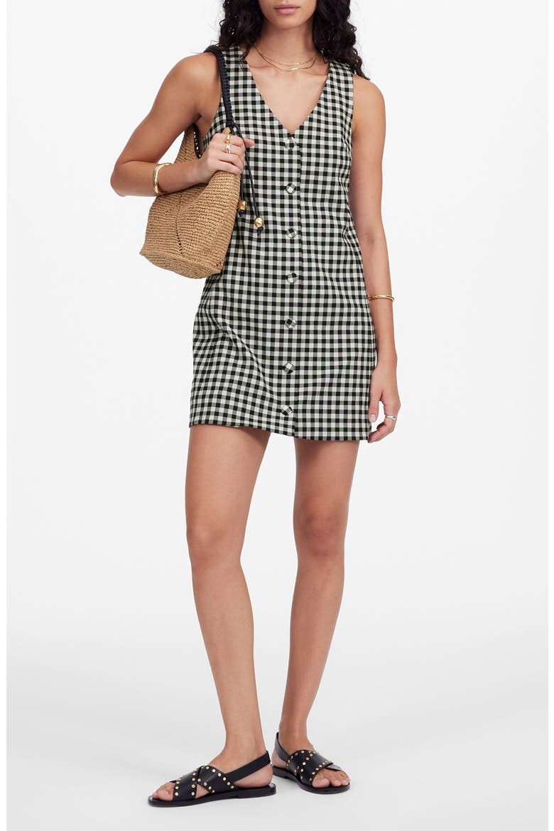 Gingham V-Neck Wool Blend Vest Minidress, Main, color, TRUE BLACK