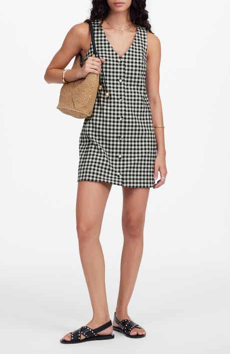 Madewell Gingham V-Neck Wool Blend Vest Minidress