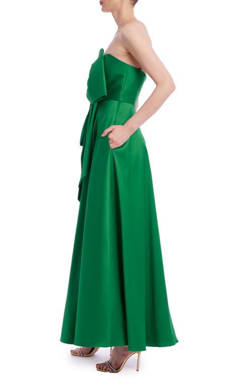 Badgley Mischka Collection Bow Embellished Strapless Fit & Flare Dress In Emerald