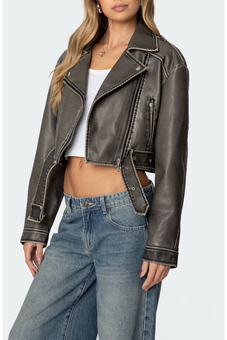 Washed Faux Leather Moto Jacket, Alternate, color, GRAY-WASHED