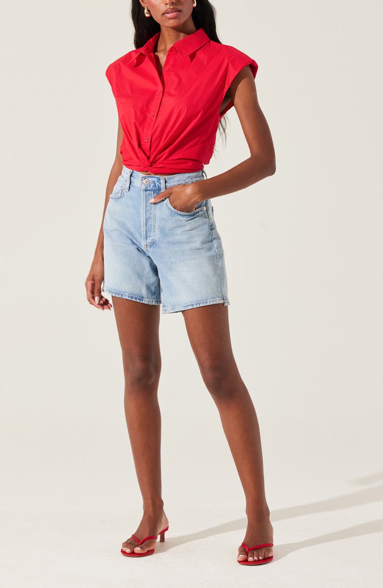 ASTR the Label Sleeveless Cotton Twist Front Button-Up Shirt, Alternate, color, 