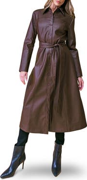 FLYING TOMATO Belted Faux Leather Coat