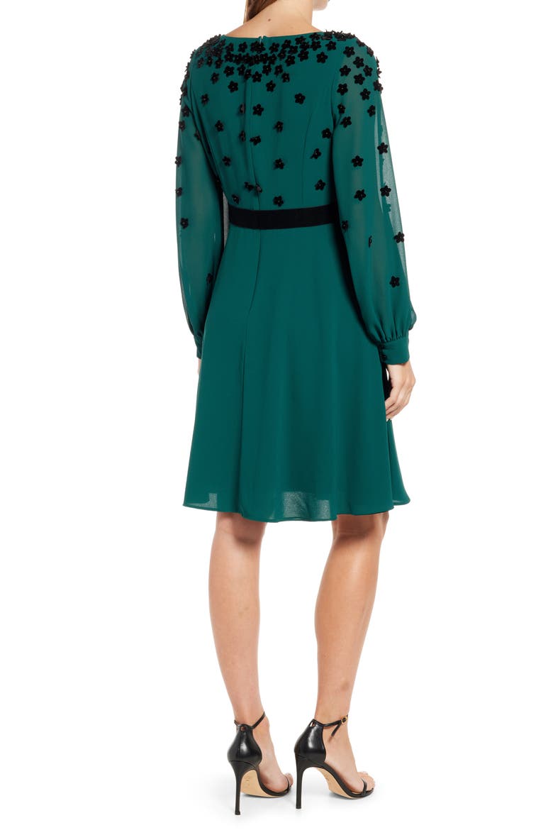 Georgette Floral Appliquè Long Sleeve Dress, Alternate, color, GREEN