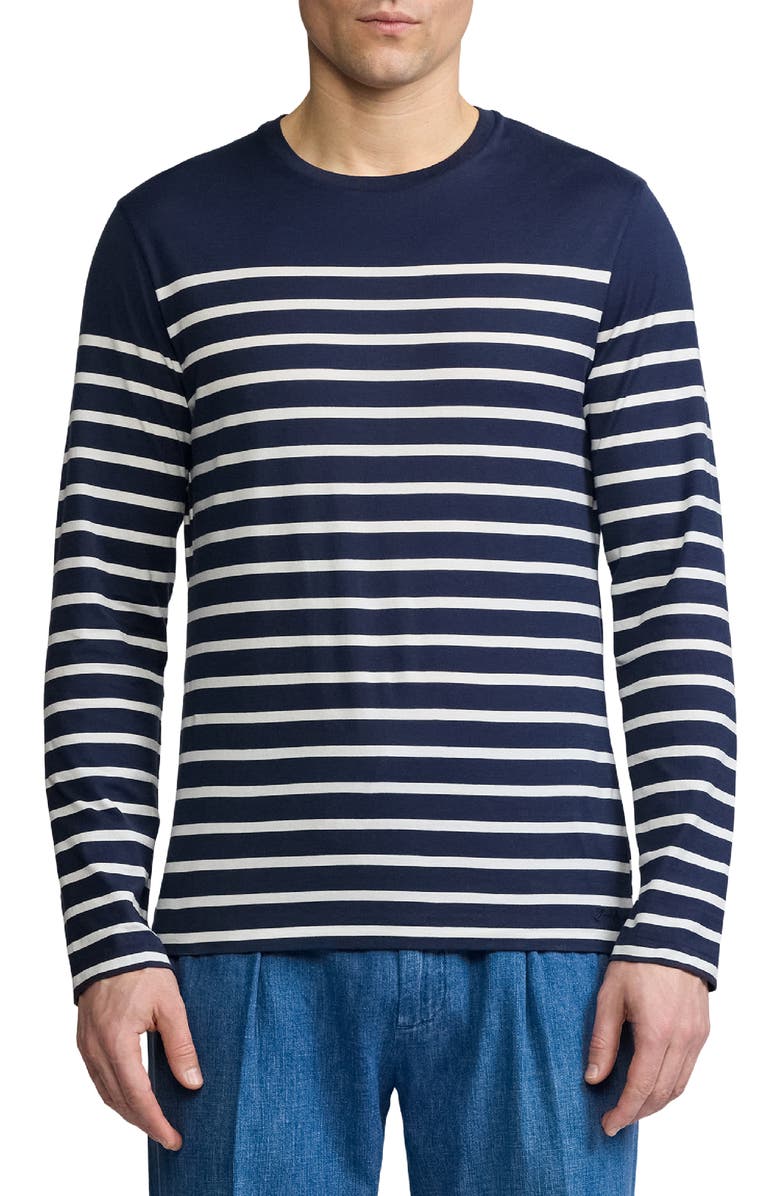 Ralph Lauren Purple Label Luxury Lisle Stripe Long Sleeve T-Shirt, Main, color, Classic Chairman Navy