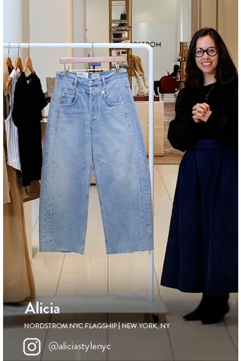 Bisou High Waist Raw Hem Crop Barrel Wide Leg Jeans video