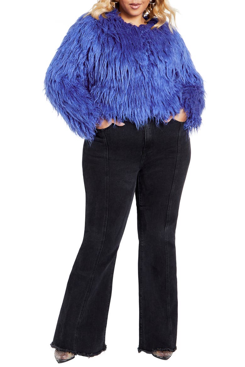 Blakely Faux Fur Crop Jacket, Alternate, color, DAZZLING BLUE