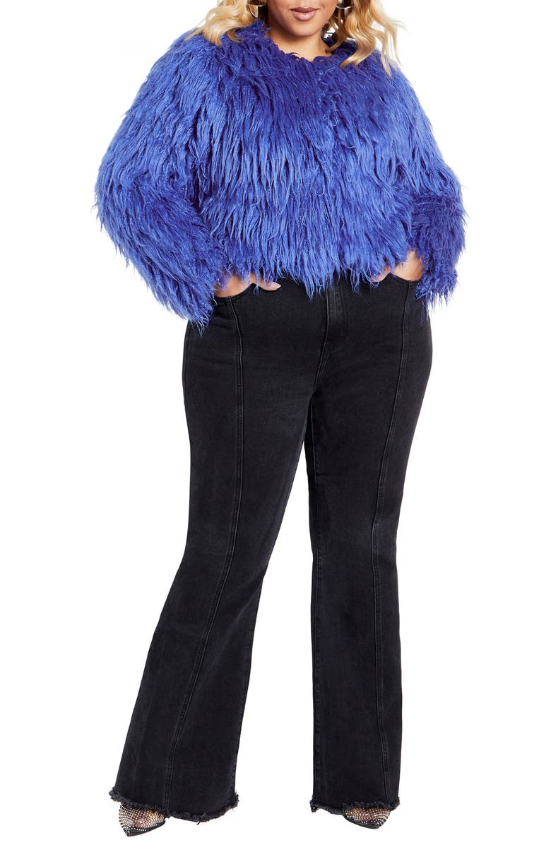 City Chic Blakely Faux Fur Crop Jacket, Alternate, color, Dazzling Blue