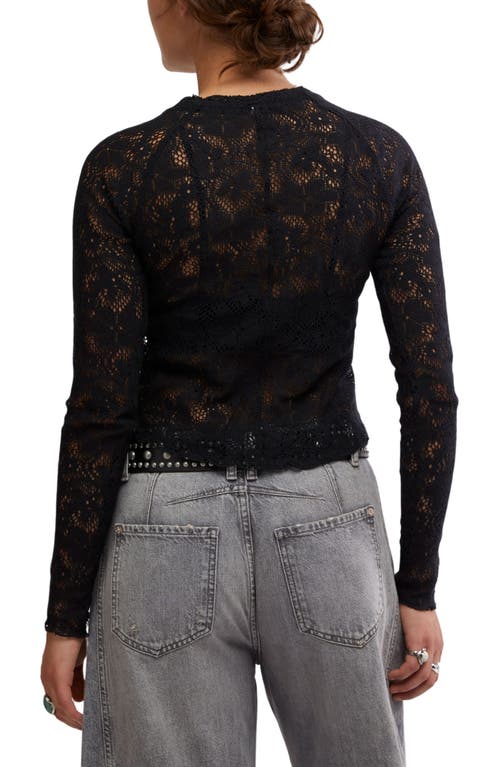 Free People In The Meadow Semisheer Cotton Blend Lace T-shirt In Black