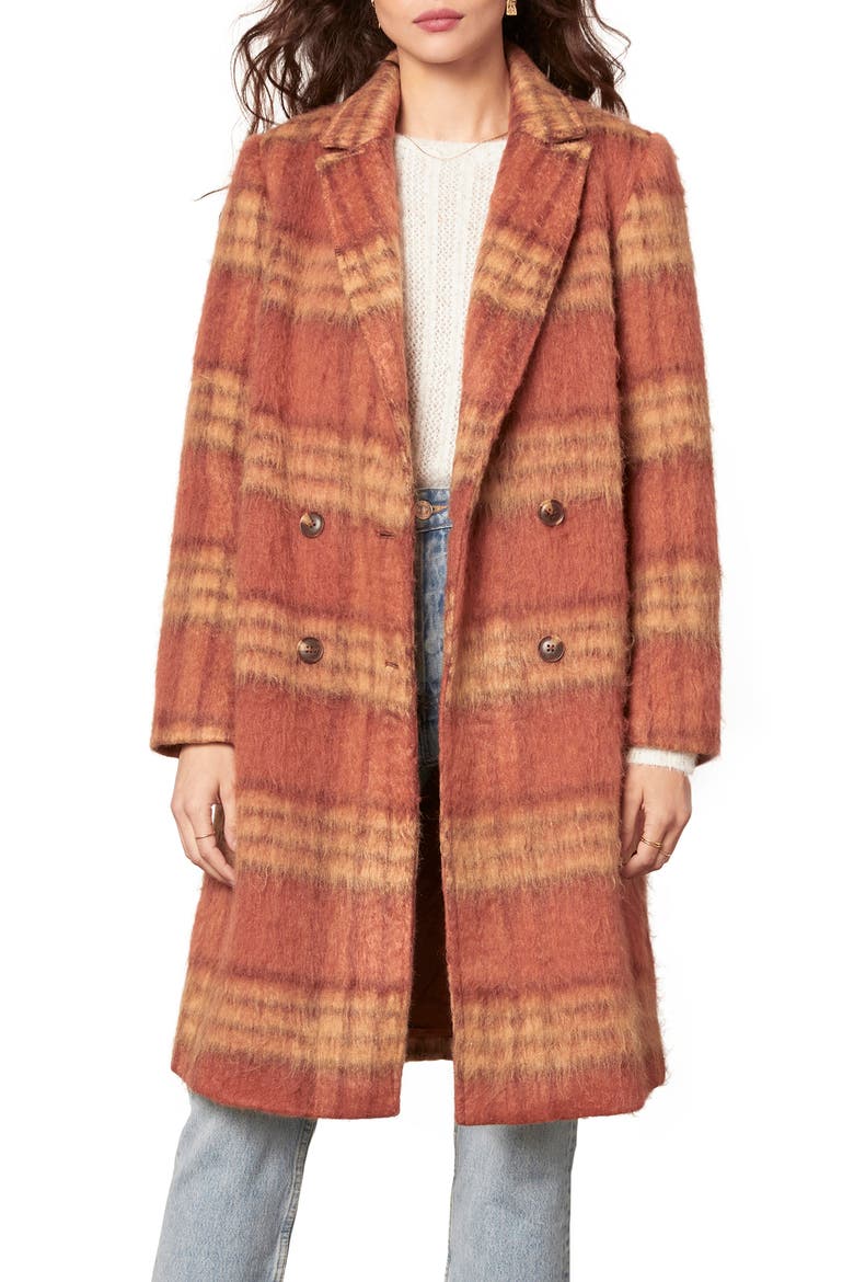 Vera Double Breasted Plaid Coat, Main, color, RUST