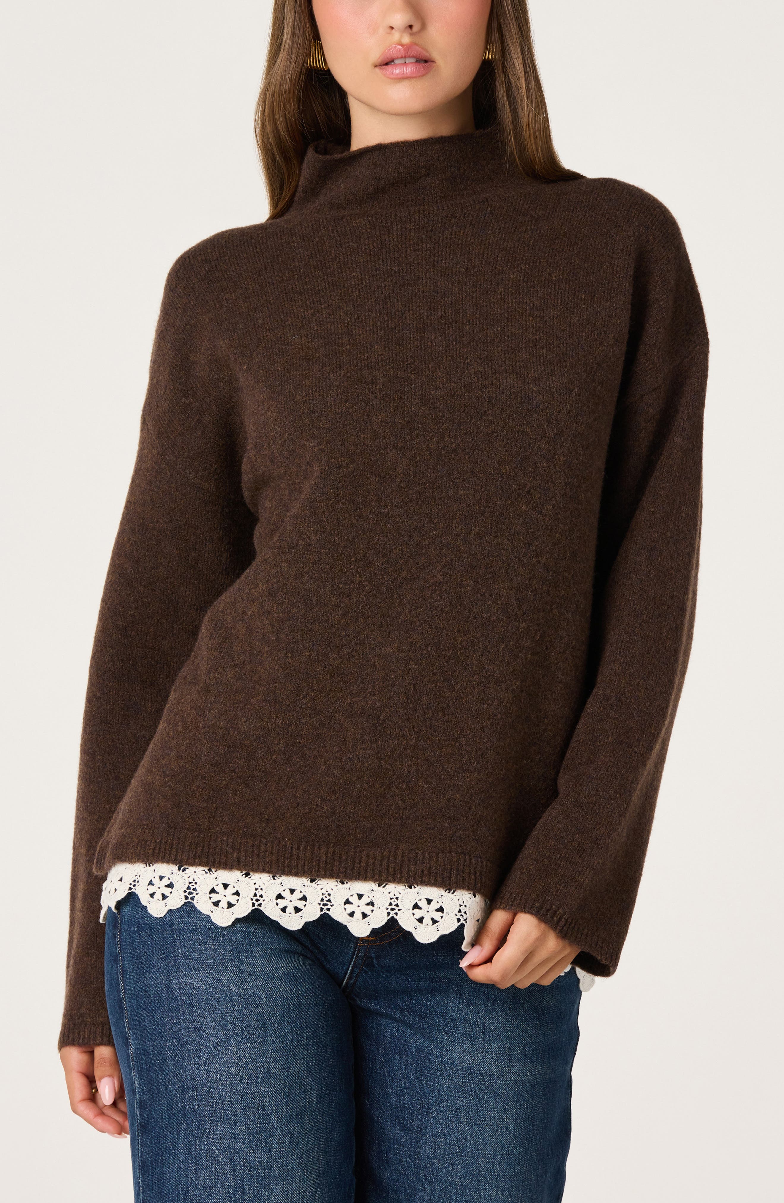 ASTR the Label Marjolaine Mock Neck Eyelet Hem Sweater (Women) | Nordstrom