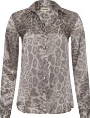 L
AGENCE Tyler Leopard Print Silk Button-Up Shirt
