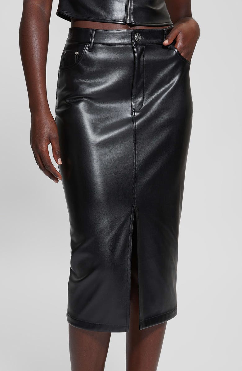 GUESS Celine High Waist Faux Leather Skirt, Alternate, color, 