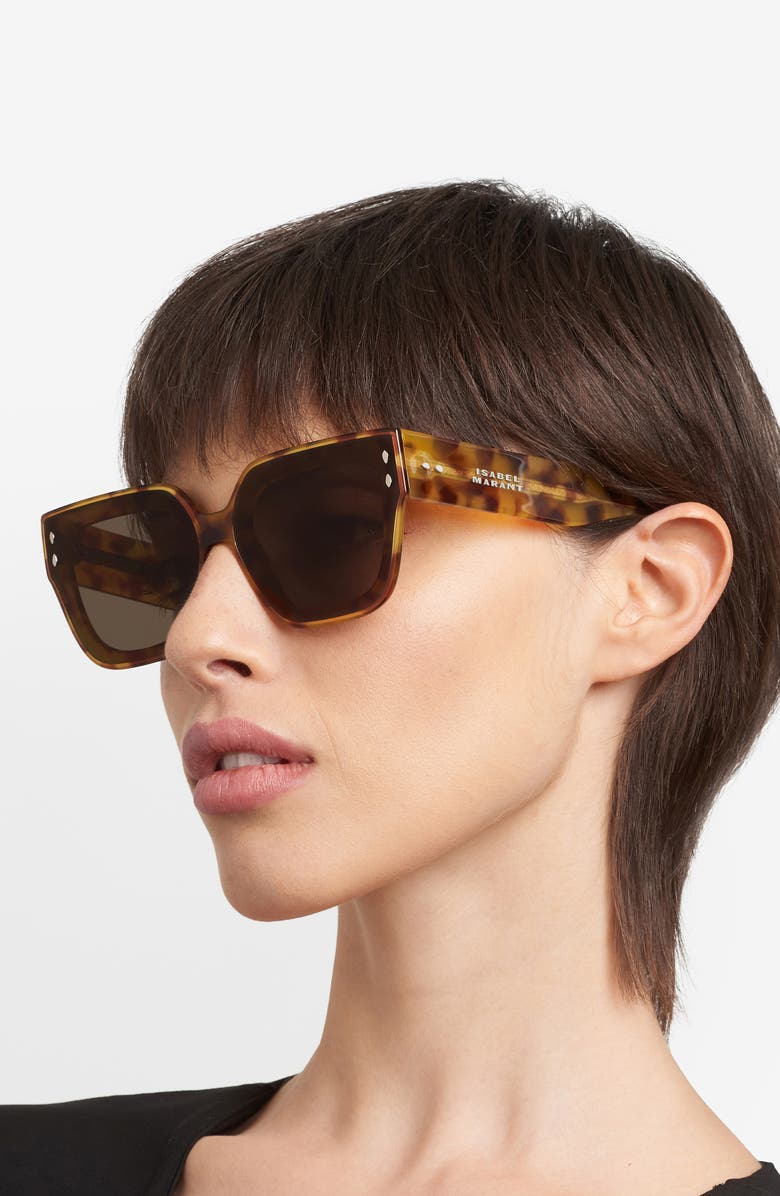 Isabel Marant 65mm Oversize Rectangular Sunglasses, Alternate, color, Havana Honey/ Green