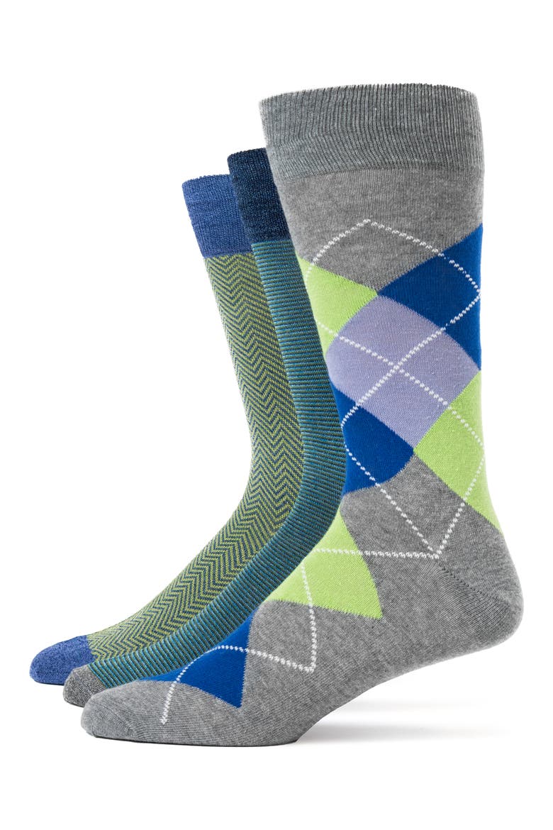 Mixed Pattern 3-Pack Assorted Crew Socks, Main, color, LIME
