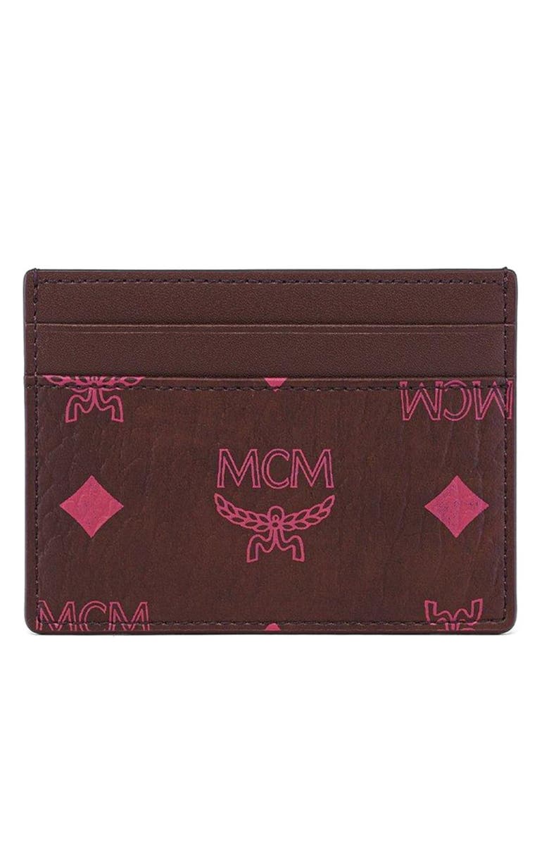 MCM Aren Card Case in Visetos, Main, color, Cinnamon
