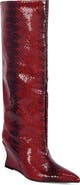 AZALEA WANG Brun Faux Snakeskin Knee High Wedge Boot