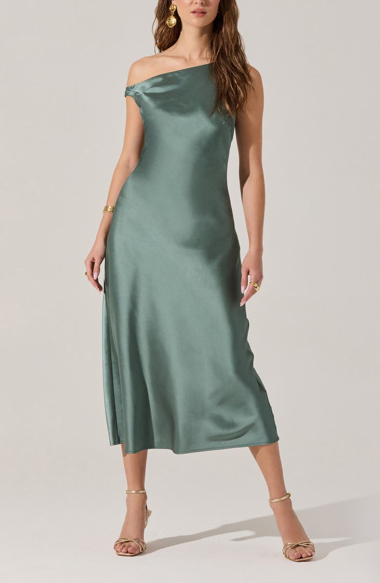 ASTR the Label Elain One-Shoulder Satin Dress, Main, color, Sage