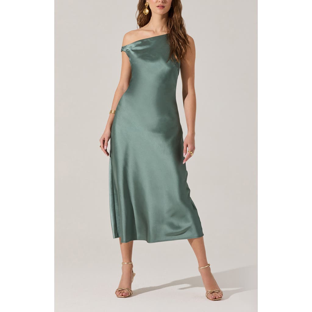 Astr The Label Elain One-shoulder Satin Dress In Green