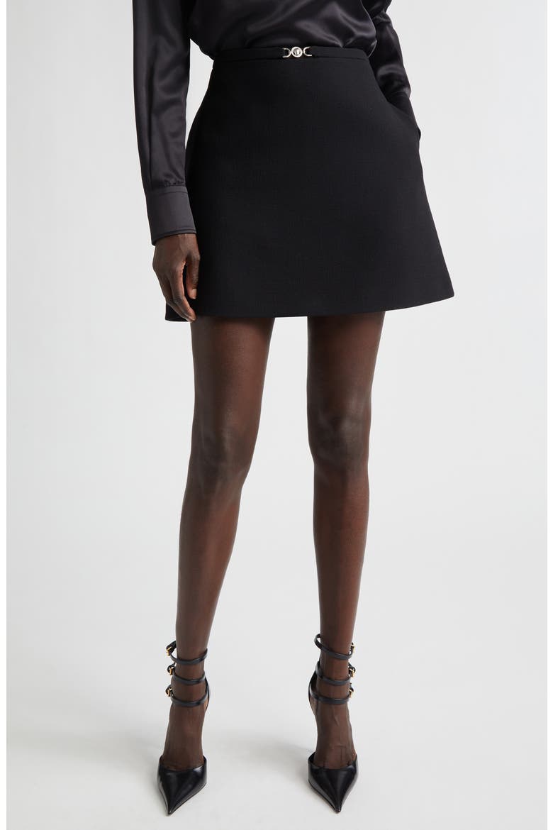 Medusa '95 Double Face Virgin Wool Crepe Miniskirt, Main, color, 1B000-BLACK