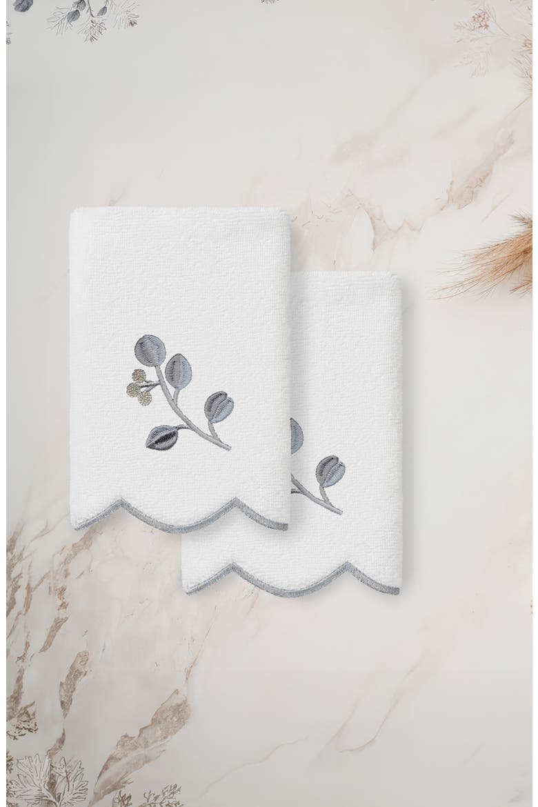 2-Piece Wild Branch Turkish Cotton Fingertip Towel Set, Alternate, color, WHITE/ GRAY